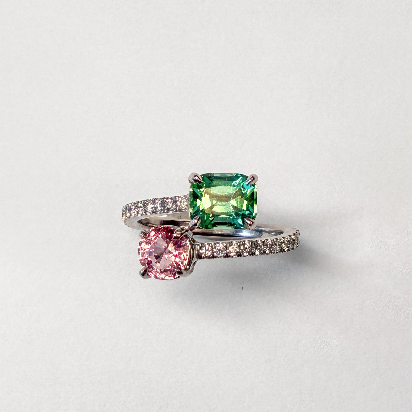 Green Tourmaline & Peach Sapphire Bypass Ring