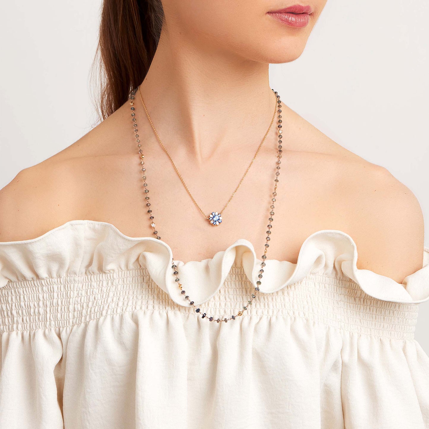 Ombré Sapphire & Diamond Bead Necklace