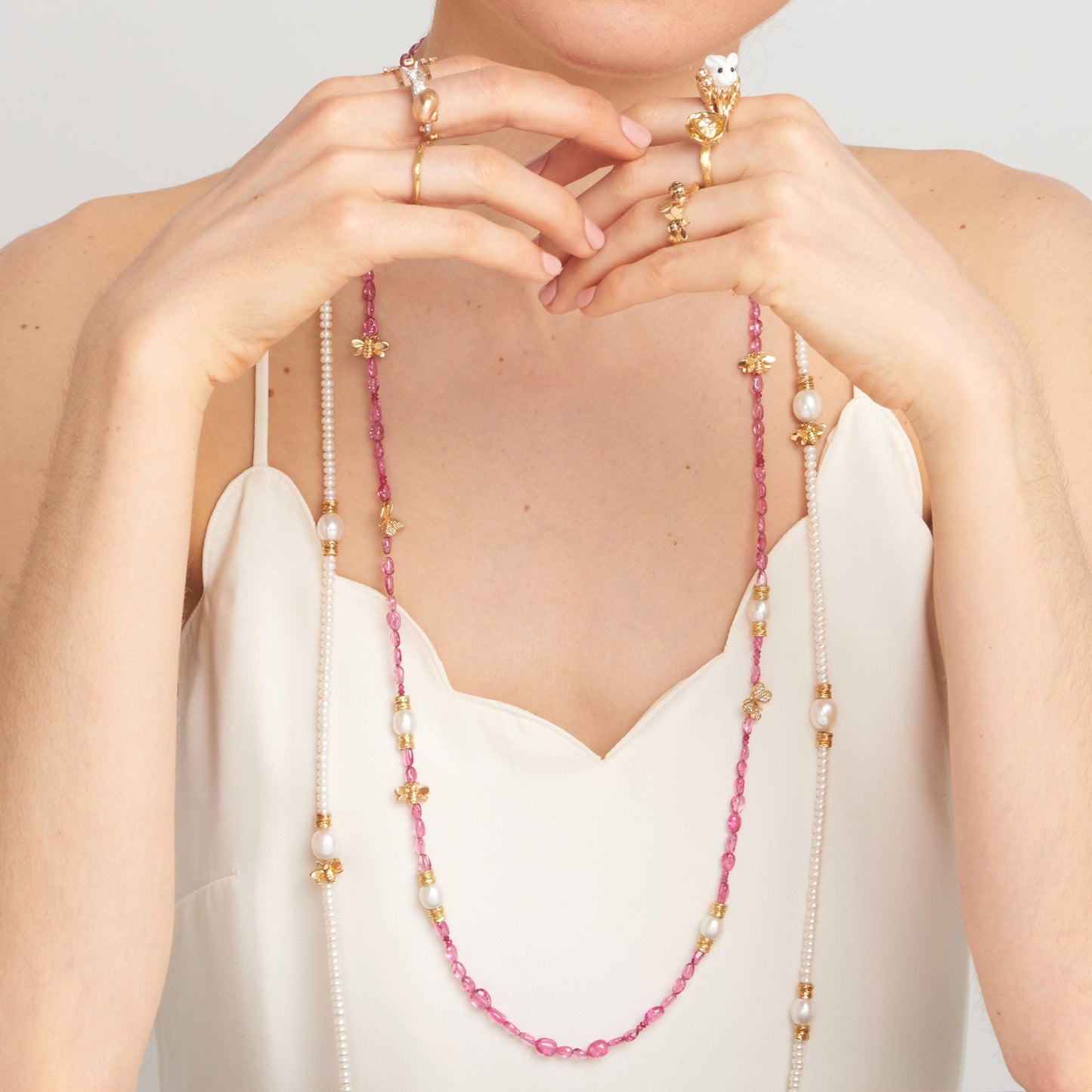 Wonderland Pink Spinel & Pearl Bead Necklace