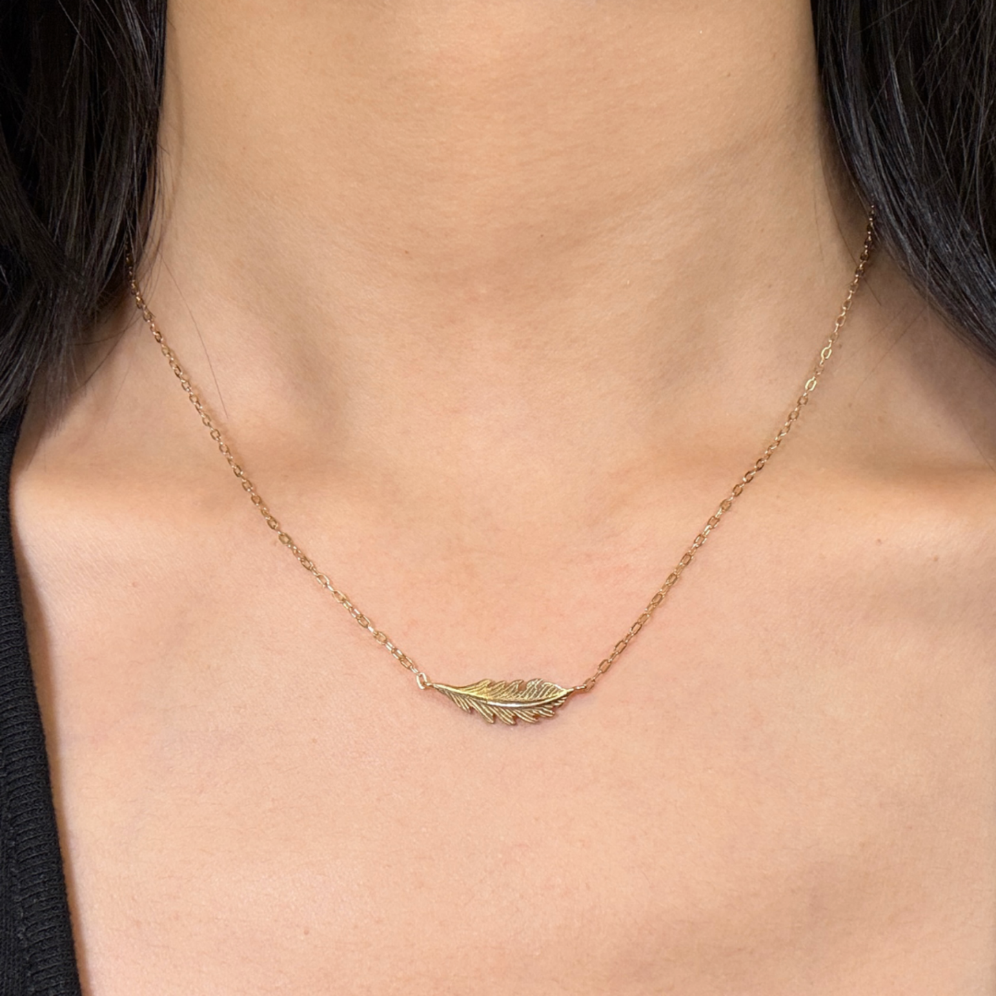 Phoenix Feather Pendant Necklace, 18KY