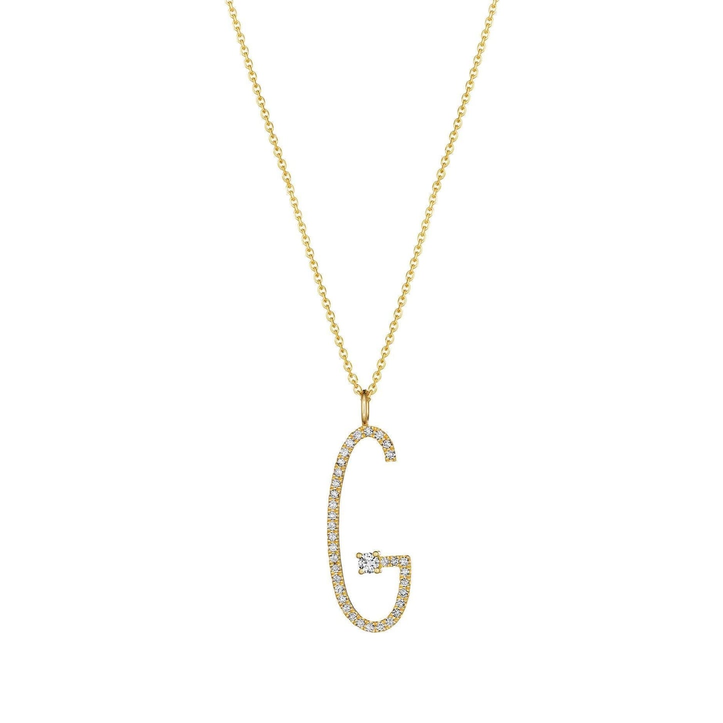 Type Letter G Diamond Pendant Necklace_18k Yellow Gold