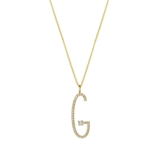 Type Letter G Diamond Pendant Necklace_18k Yellow Gold
