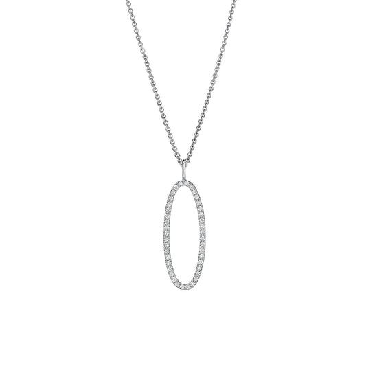 Type Letter O Diamond Pendant Necklace_18k White Gold