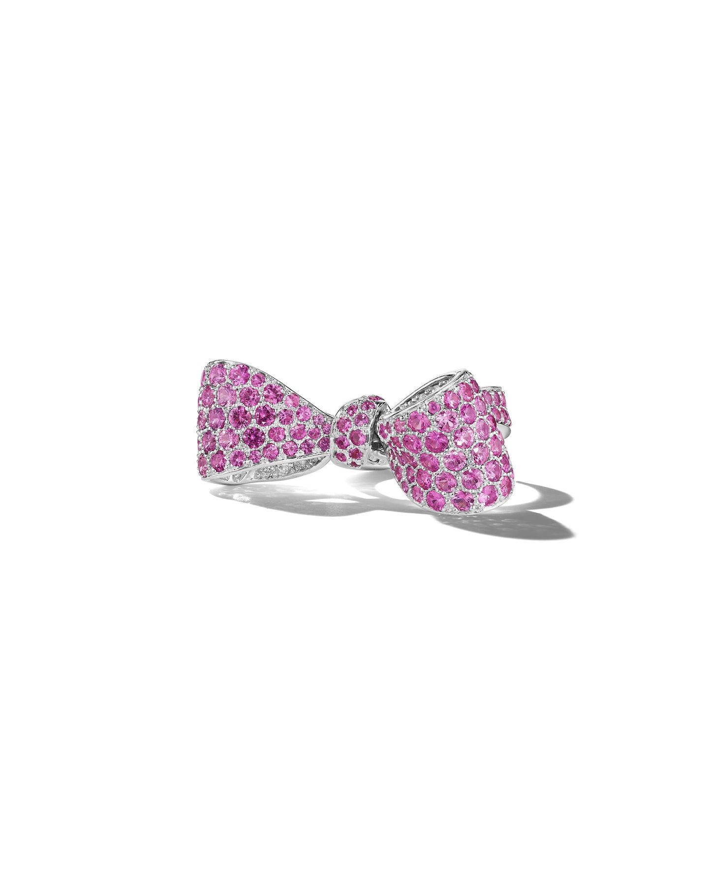 Bow Pink Sapphire & Diamond Ring w/Pavé Shank – Medium