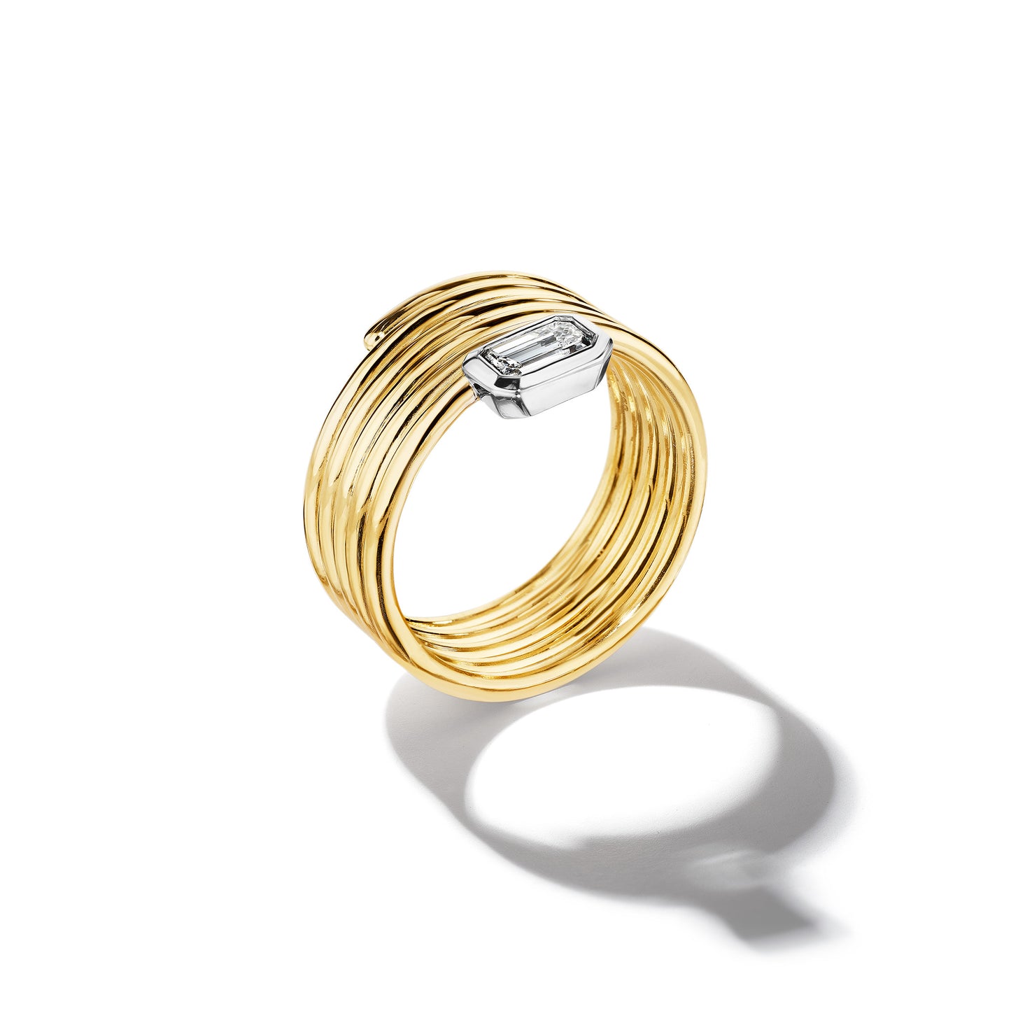 East/West Emerald Cut Diamond Bezel Ring