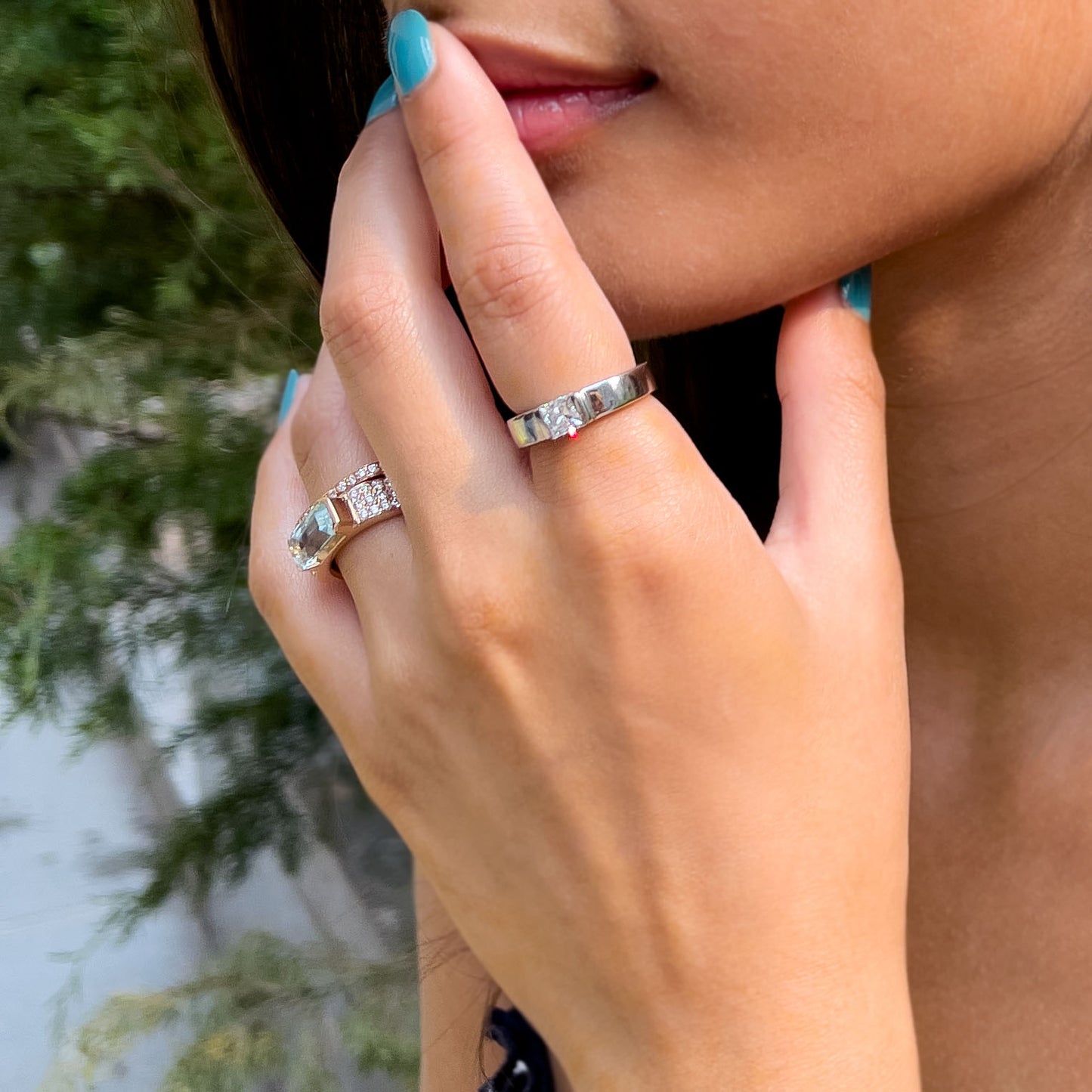 Piece Square Aquamarine Diamond Ring