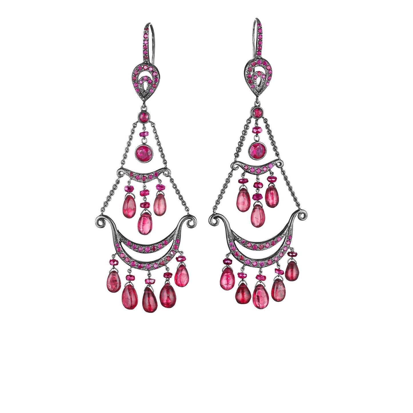 Goddess Ruby & Spinel Chandelier Earrings – 2.5 Inches
