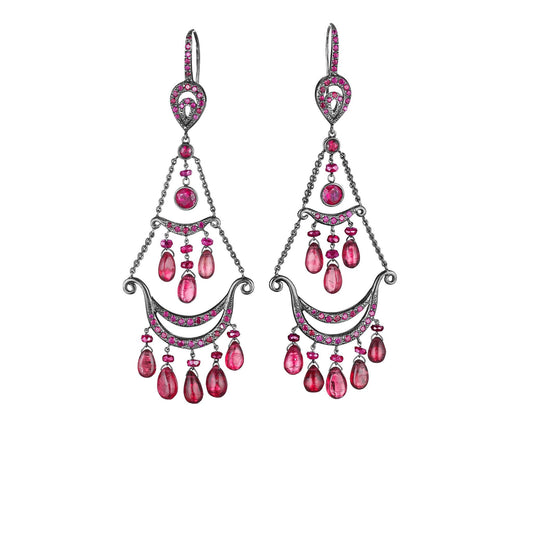 Goddess Ruby & Spinel Chandelier Earrings – 2.5 Inches