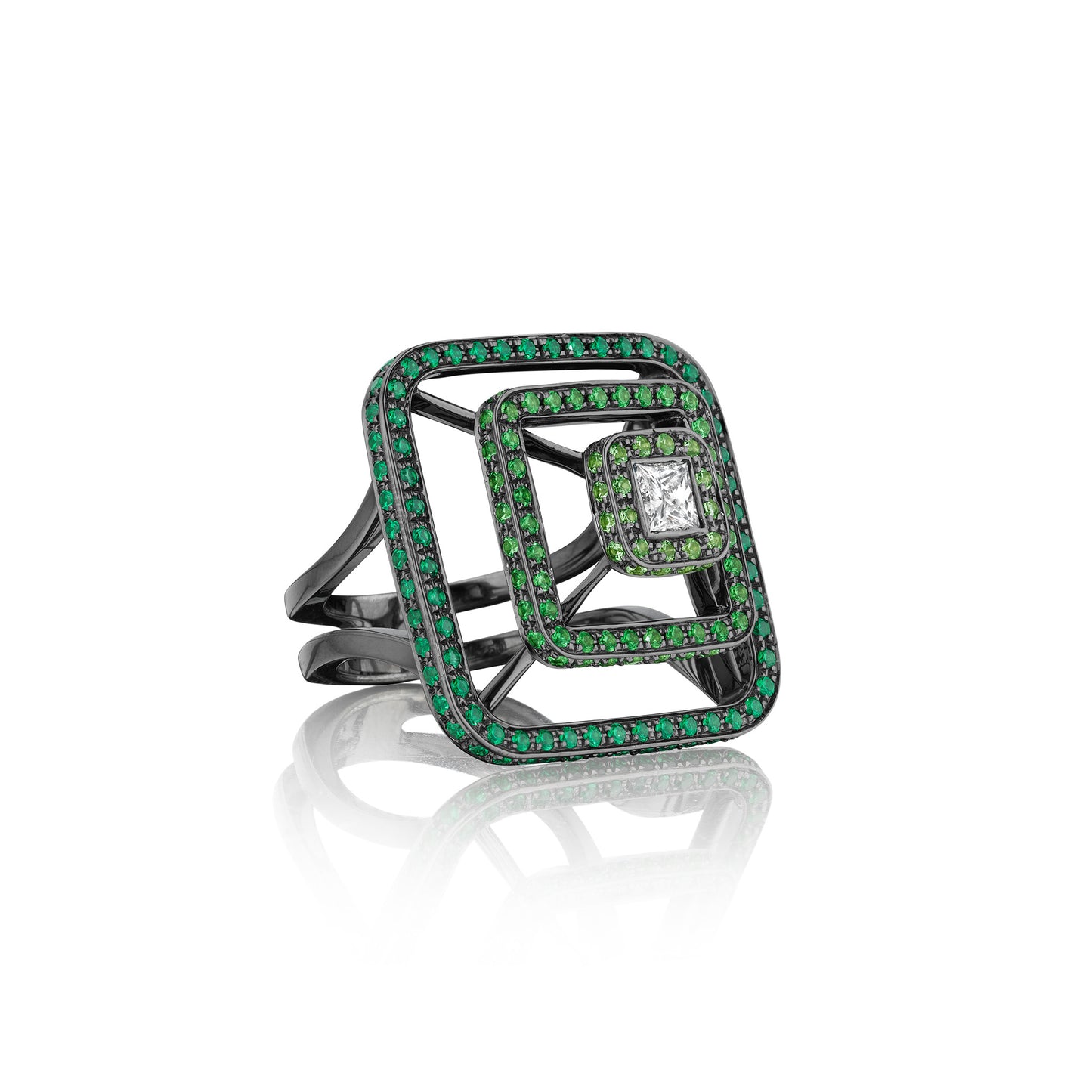 Piece Pyramid 3D Tsavorite & Diamond Ring