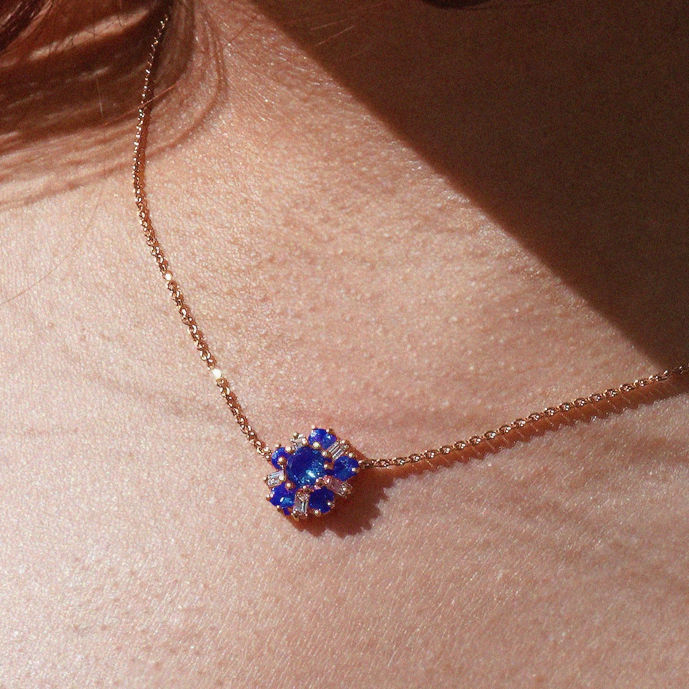 Wonderland Ballerina Flower Blue Sapphire Necklace