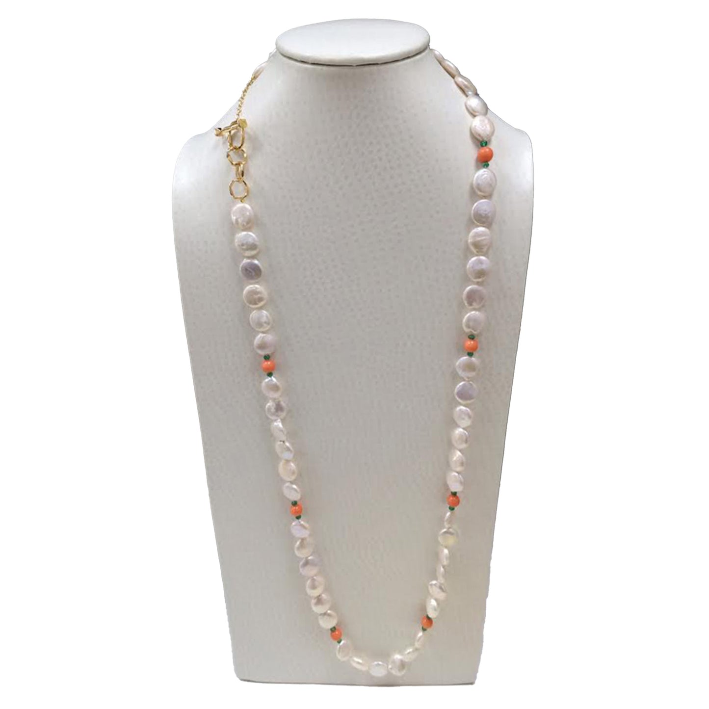 White Coin Pearl & Coral Bead Necklace