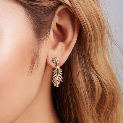 Phoenix Feather Diamond Earrings – 1.25in