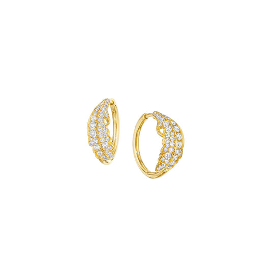 Phoenix Feather Diamond Hoop Earrings