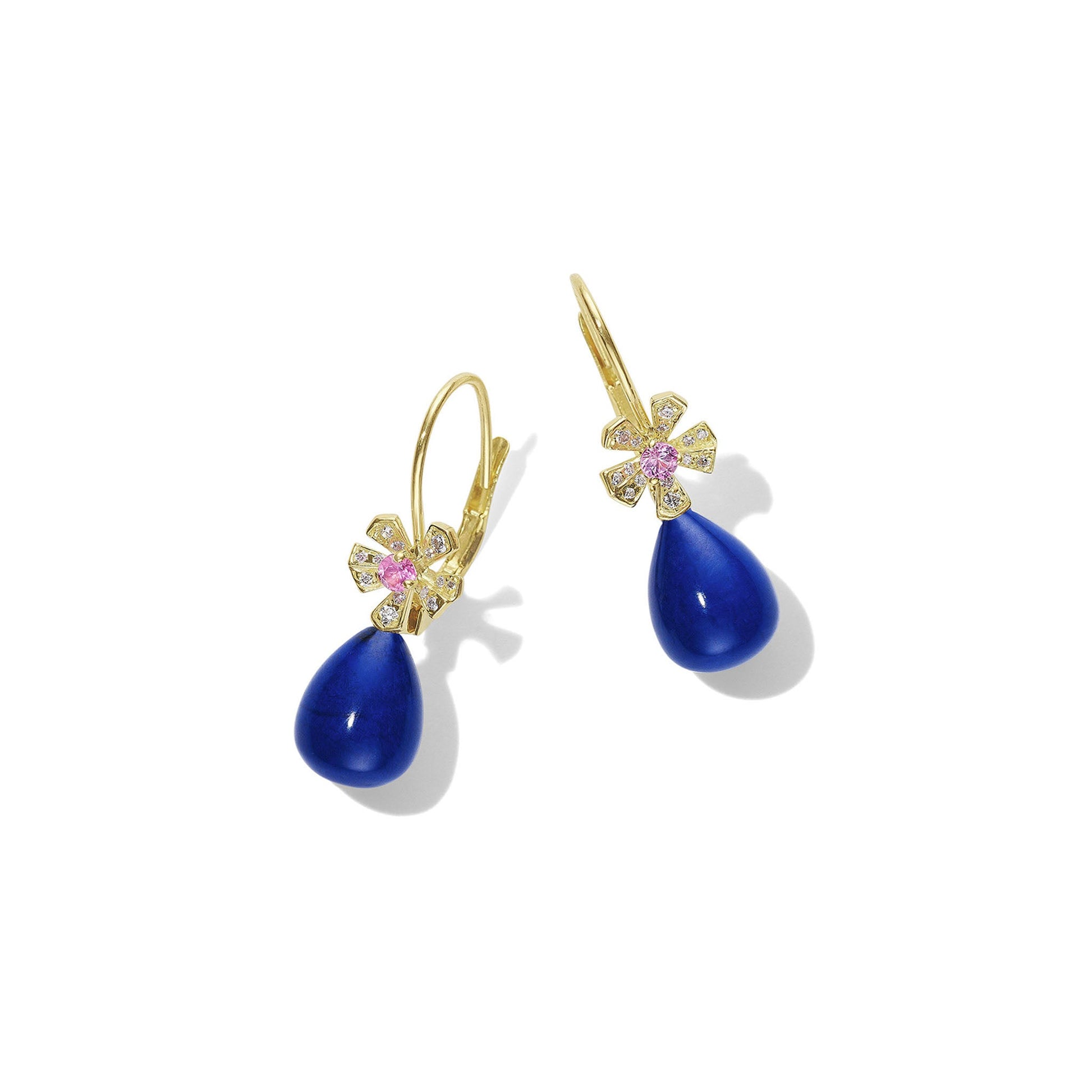 Wonderland Teardrop Blue Lapis & Diamond Earrings Ð Small_18k Yellow Gold