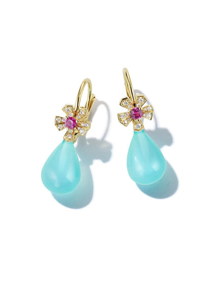 Wonderland Drop Blue Opal PV DIA/PINK Spinel Earrings, 18KY