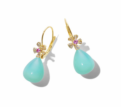 Wonderland Orchid Drop Green Opal PV DIA/PINK Spainel Earring, 18KY