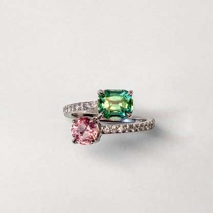Green Tourmaline & Peach Sapphire Bypass Ring