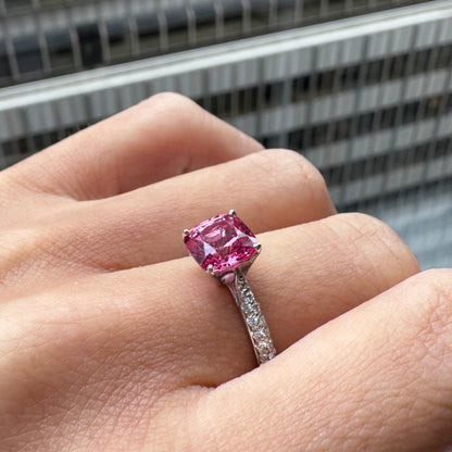 Neon Pink Spinel & Pavé Diamond Ring