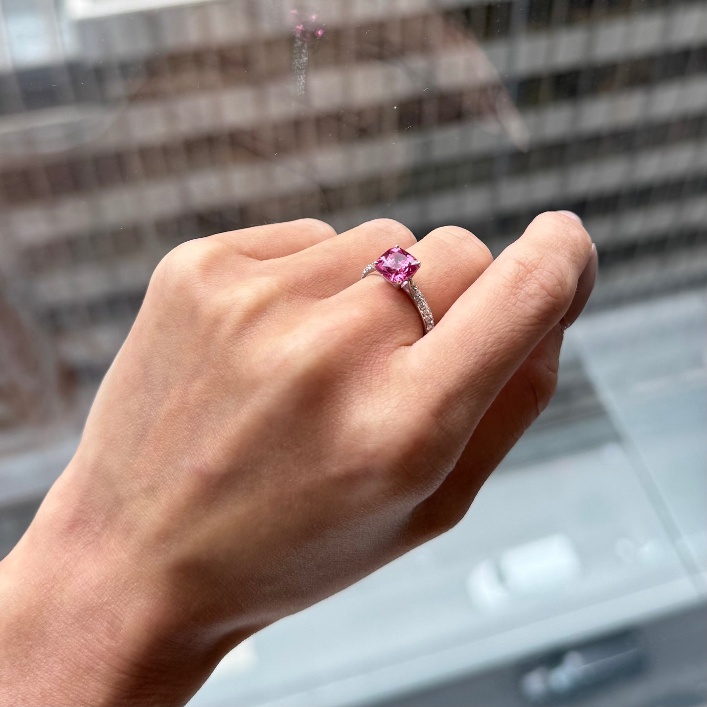 Neon Pink Spinel & Pavé Diamond Ring