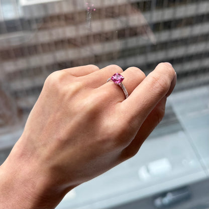 Neon Pink Spinel & Pavé Diamond Ring