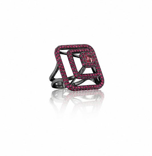 Piece Pyramid Ruby Ring, 18KW OXY