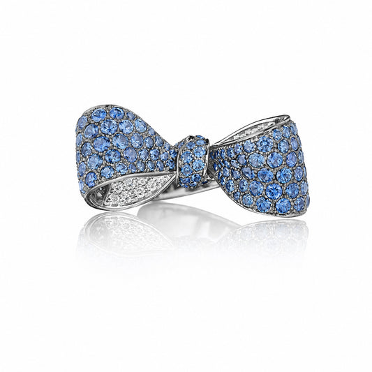 Bow Blue Sapphire Ring, Medium, 18KW