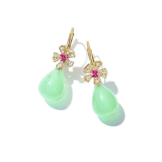 Wonderland Orchid Drop Green Opal PV DIA/PINK Spainel Earring, 18KY
