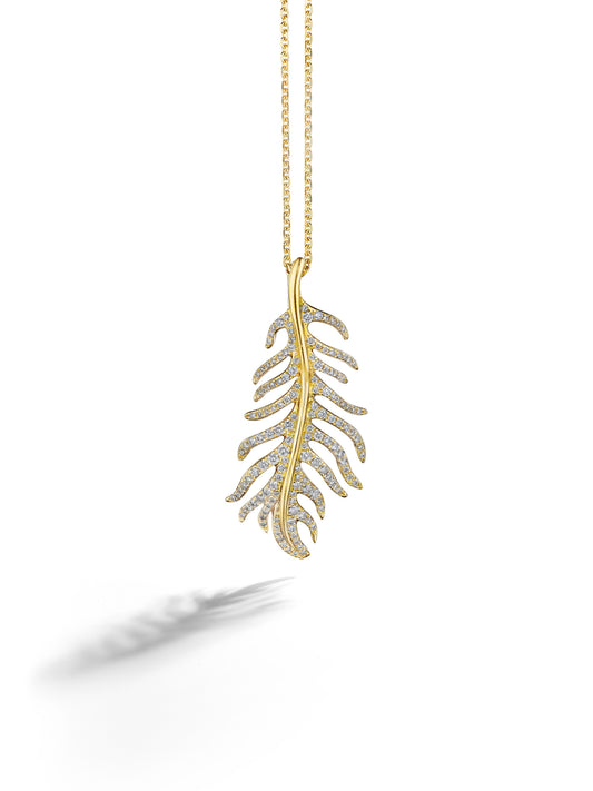 Phoenix Feather Diamond Pendant Necklace, 18KY