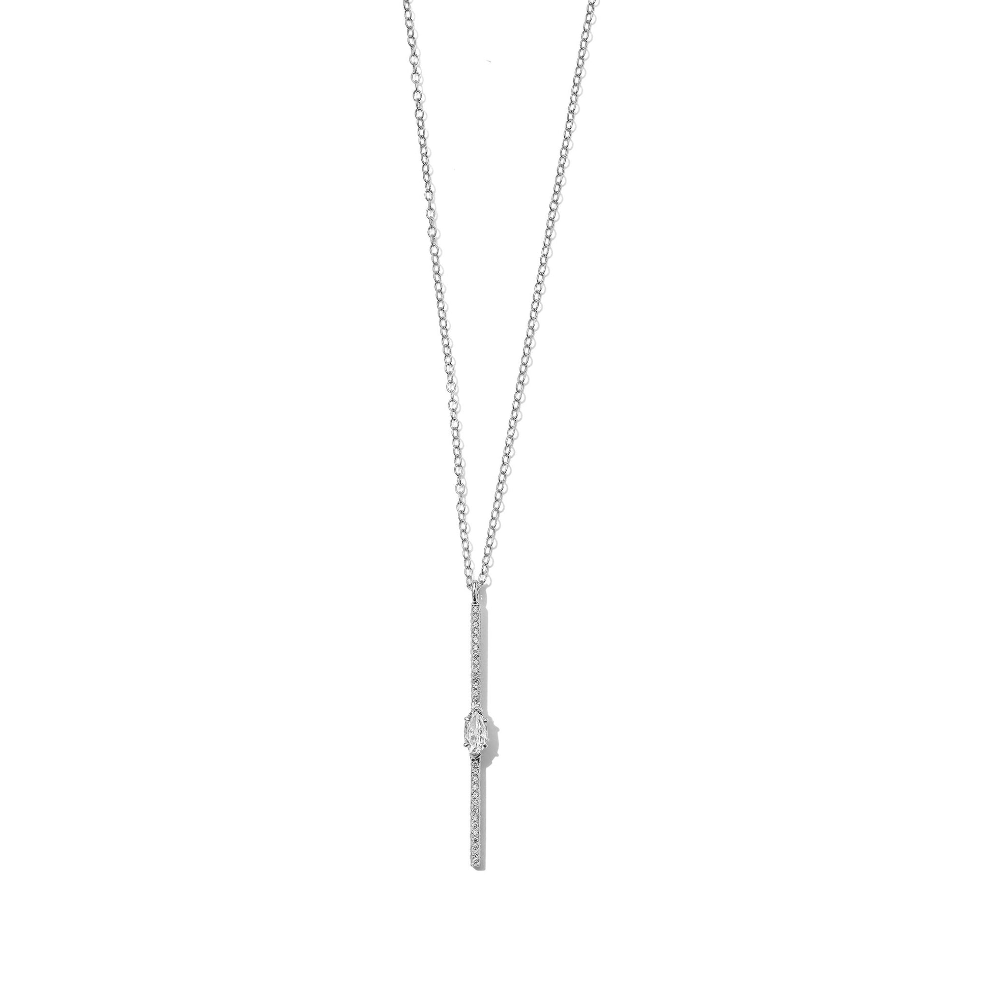 Mimi So Piece Marquise Diamond Stick Necklace – 2in 18k White Gold
