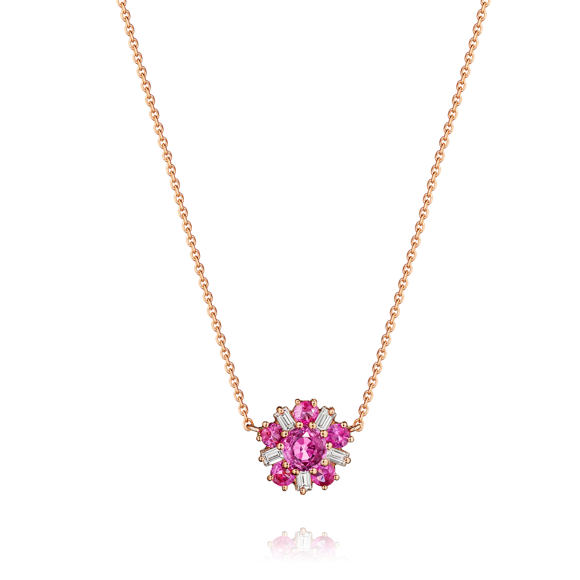 Mimi So Wonderland Ballerina Flower Pink Sapphire Necklace 18k Rose Gold