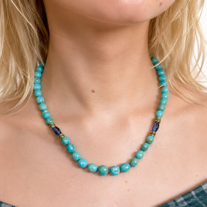 Wonderland Turquoise & Tanzanite Bead Necklace, 18KY