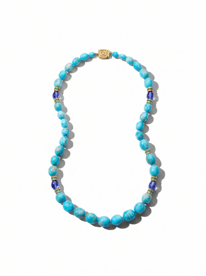 Wonderland Turquoise & Tanzanite Bead Necklace, 18KY