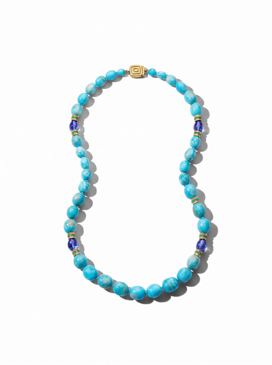 Wonderland Turquoise & Tanzanite Bead Necklace, 18KY