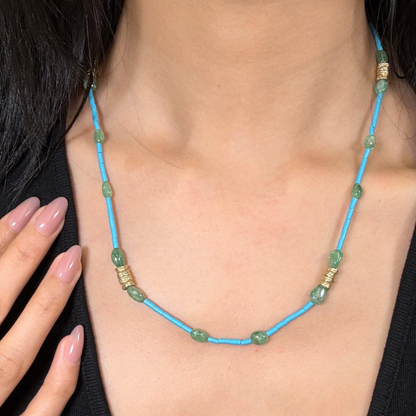 Wonderland Turquoise & Tsavorite Bead Necklace, 18KY