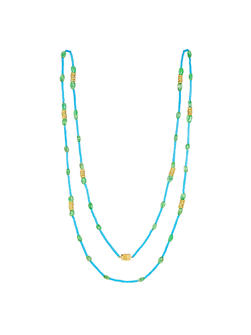Wonderland Turquoise & Tsavorite Bead Necklace, 18KY