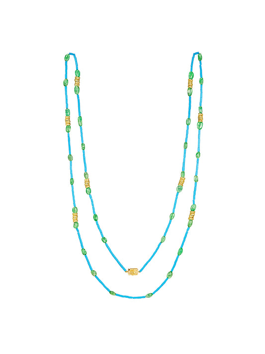 Wonderland Turquoise & Tsavorite Bead Necklace, 18KY