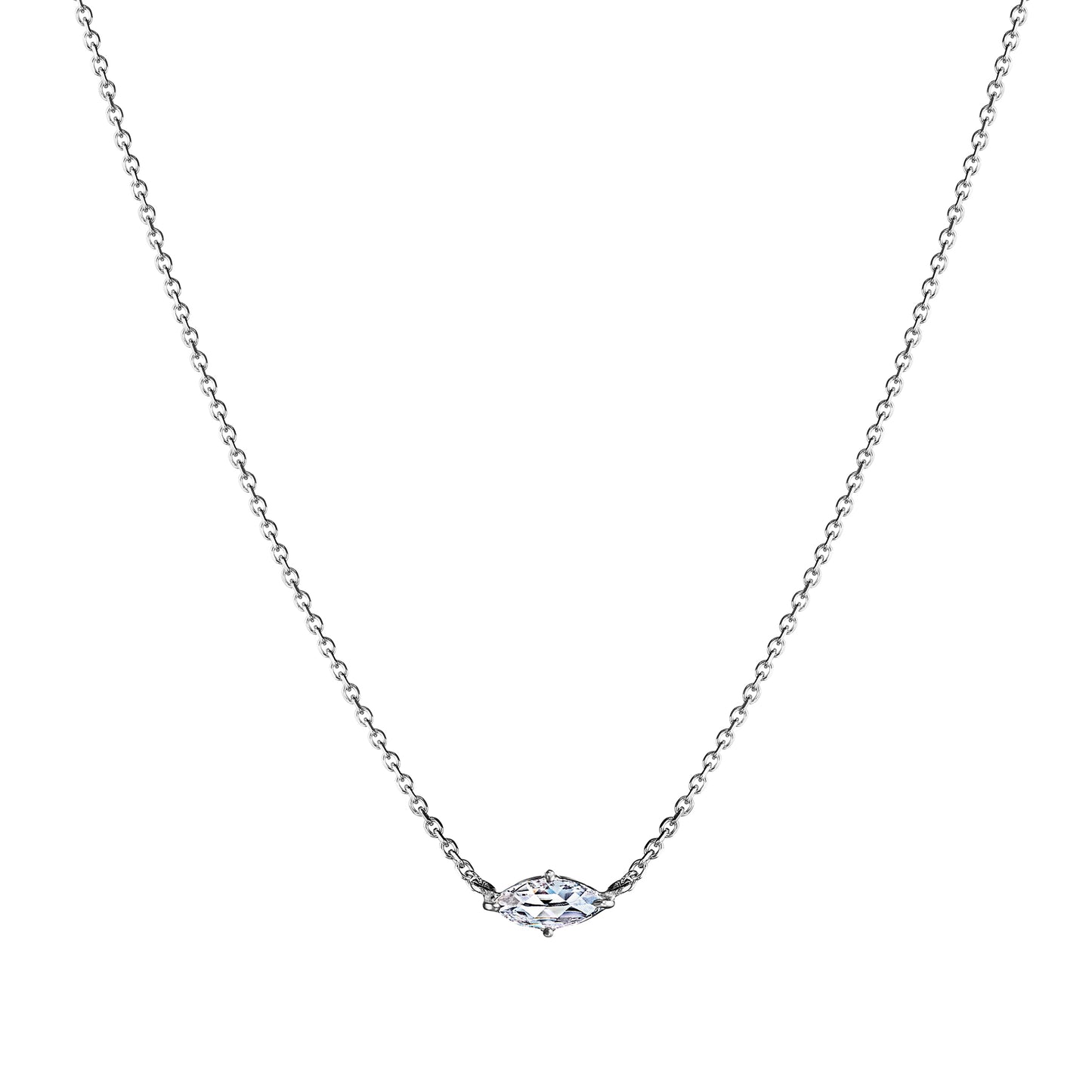 Mimi So Classic Rose Cut Marquise Diamond Solitaire Necklace 18k White Gold