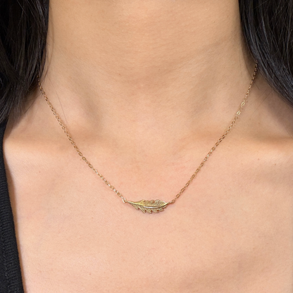 Phoenix Feather Pendant Necklace, 18KY