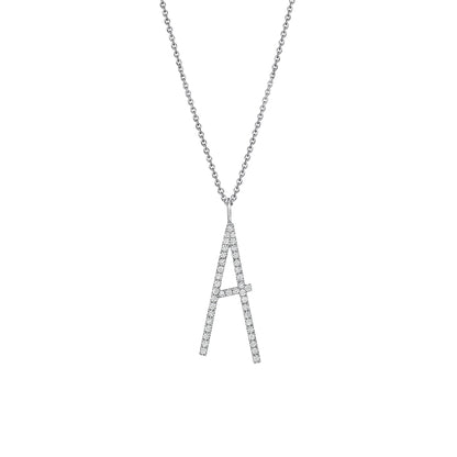 Mimi So Type Letter A Diamond Pendant Necklace_18k White Gold