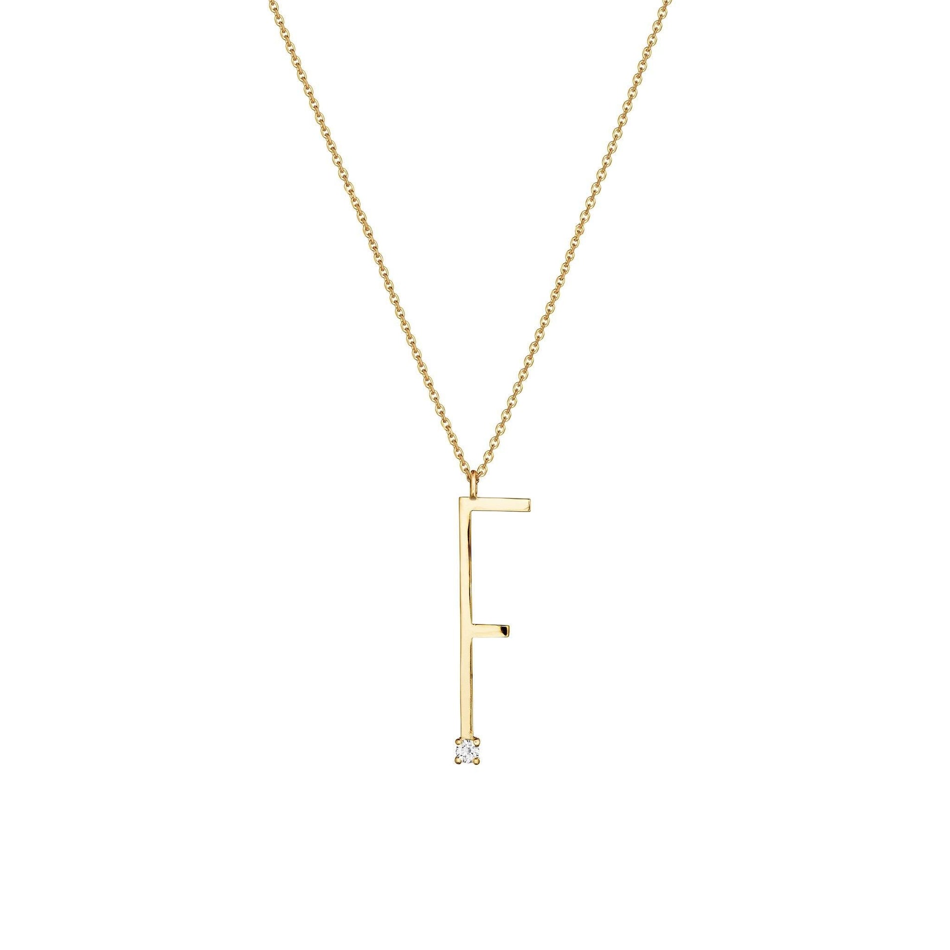 Type Letter F Diamond Pendant Necklace_18k Yellow Gold