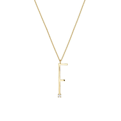 Type Letter F Diamond Pendant Necklace_18k Yellow Gold