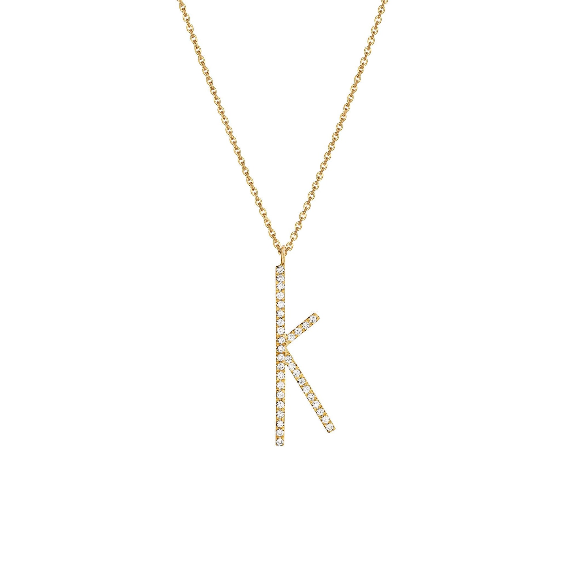 Type Letter K Diamond Pendant Necklace_18k Yellow Gold