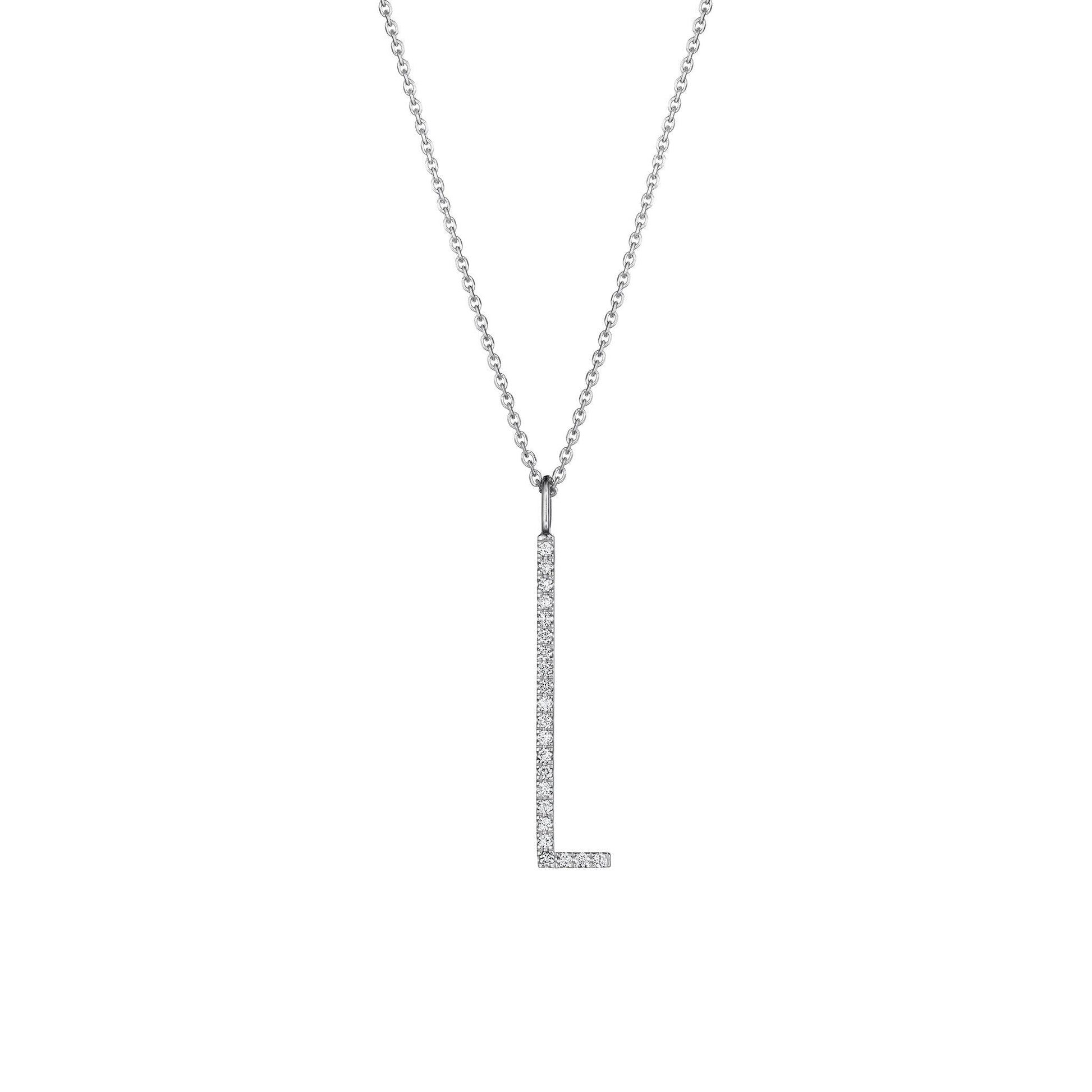 Type Letter L Diamond Pendant Necklace_18k White Gold