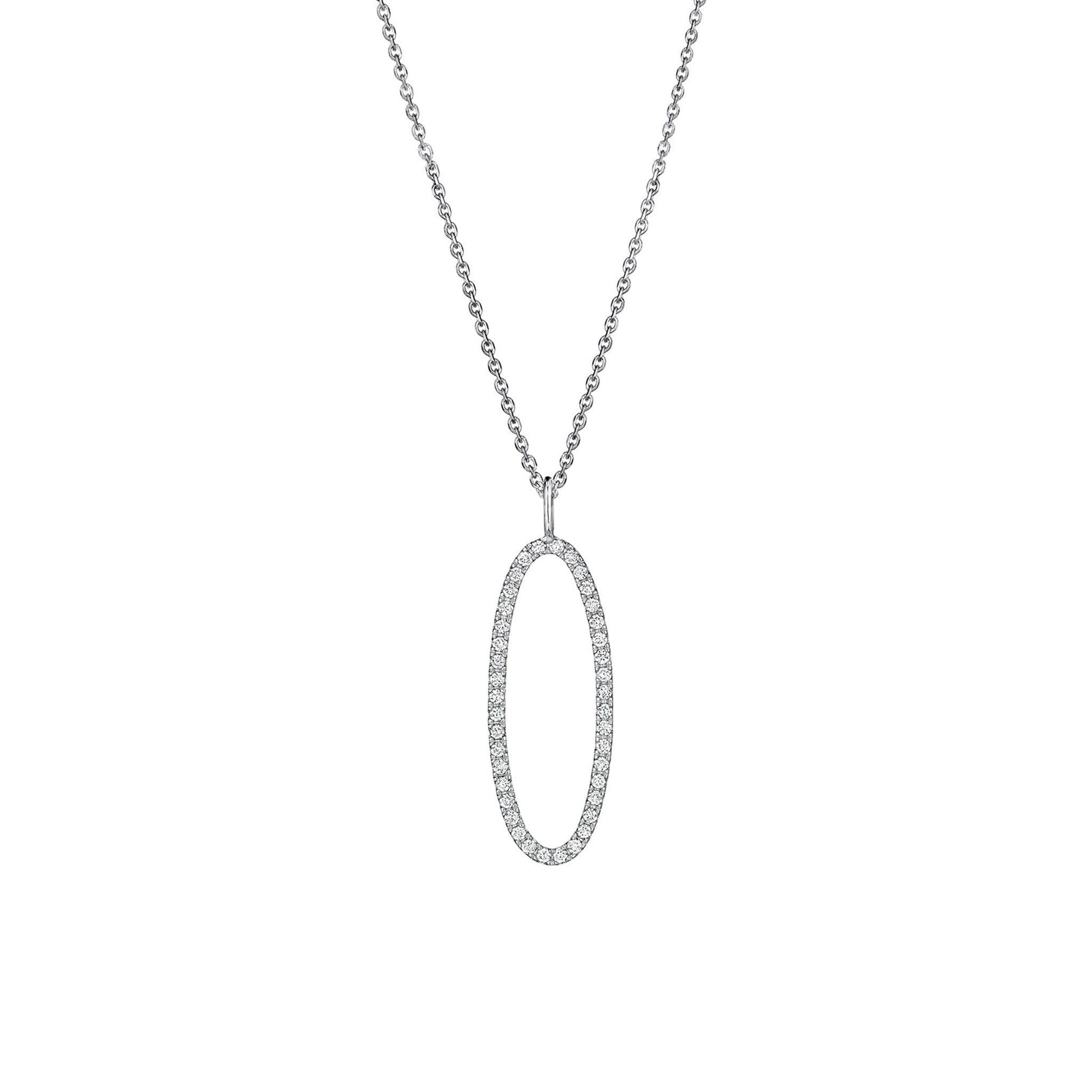 Type Letter O Diamond Pendant Necklace_18k White Gold