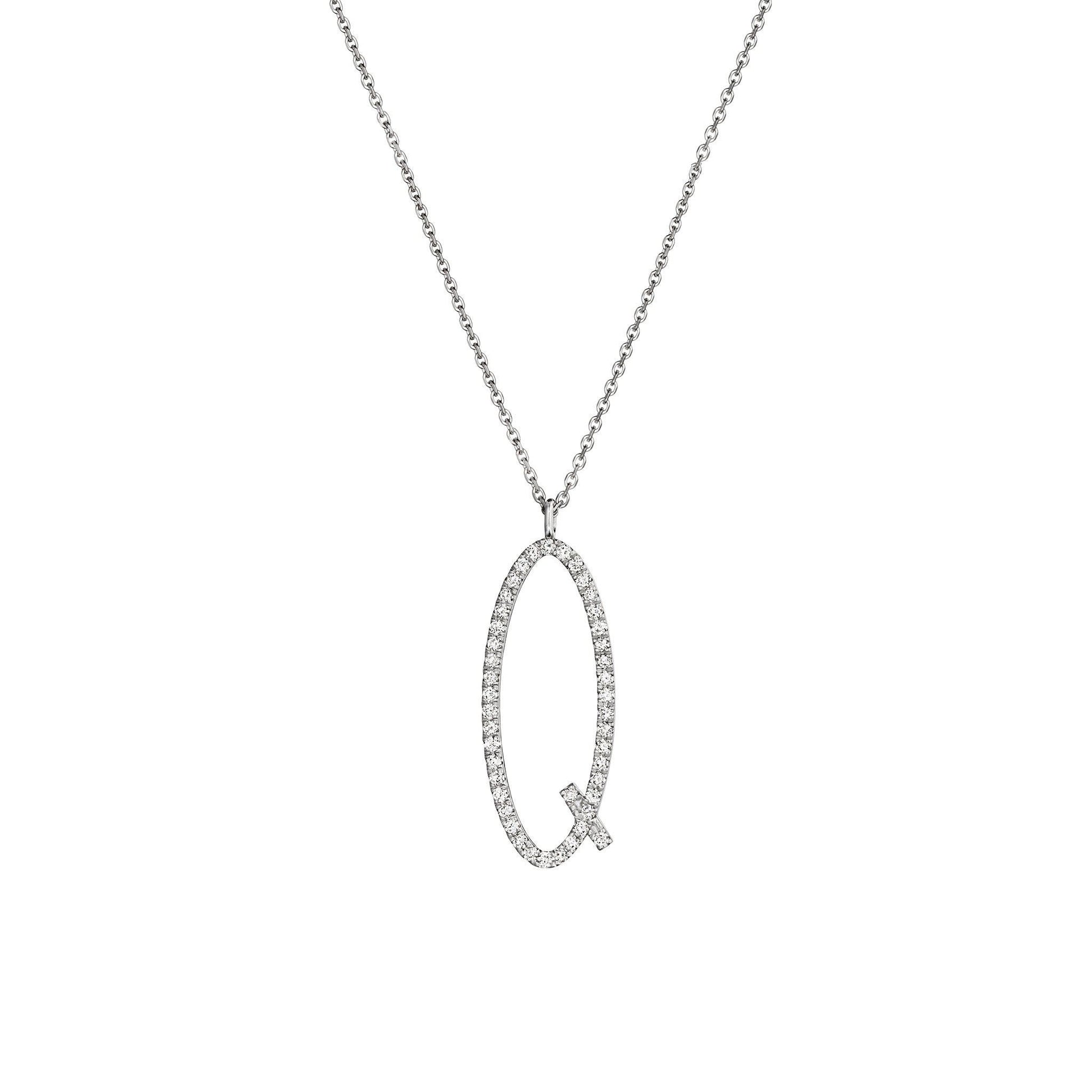 Type Letter Q Diamond Pendant Necklace_18k White Gold