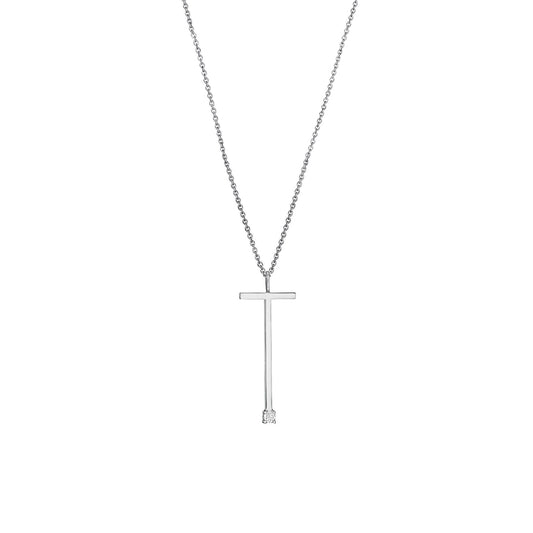 Type Letter T Pendant Necklace_18k White Gold