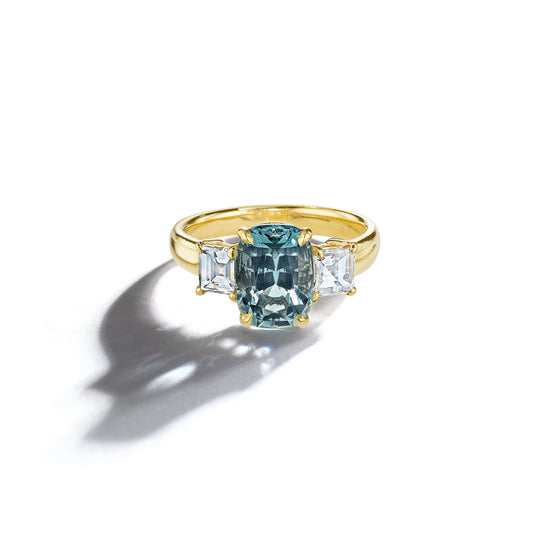 Aquamarine & Diamond Three-Stone Ring