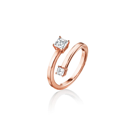 Piece Bypass Carré Cut Diamond Ring