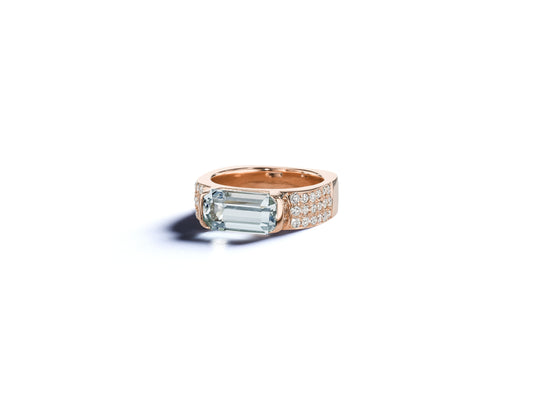 Piece Square Aquamarine Diamond Engagement Ring, 18KR