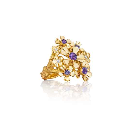 Wonderland Orchid Cluster Purple Sapphire Ring